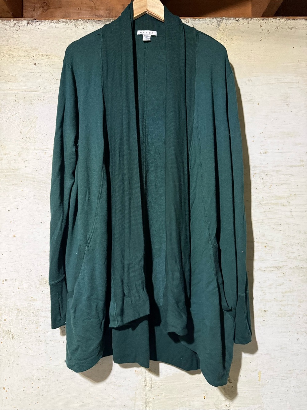 Athleta Pranayama Cardigan Wrap 2x Dark Green Long Plus Size Athleisure Pockets